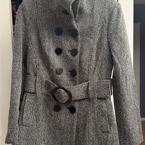 Women's Black & Gray Double-Breasted Coat